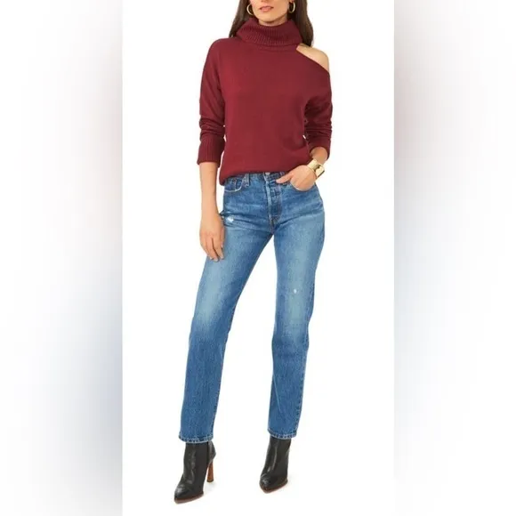 1. STATE COLD SHOULDER LONG SLEEVE BURGUNDY TURTLENECK SWEATER 3X NEW
