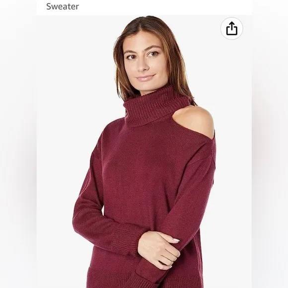 1. STATE COLD SHOULDER LONG SLEEVE BURGUNDY TURTLENECK SWEATER 3X NEW