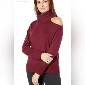 1. STATE COLD SHOULDER LONG SLEEVE BURGUNDY TURTLENECK SWEATER 3X NEW
