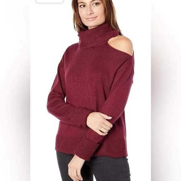 1. STATE COLD SHOULDER LONG SLEEVE BURGUNDY TURTLENECK SWEATER 3X NEW