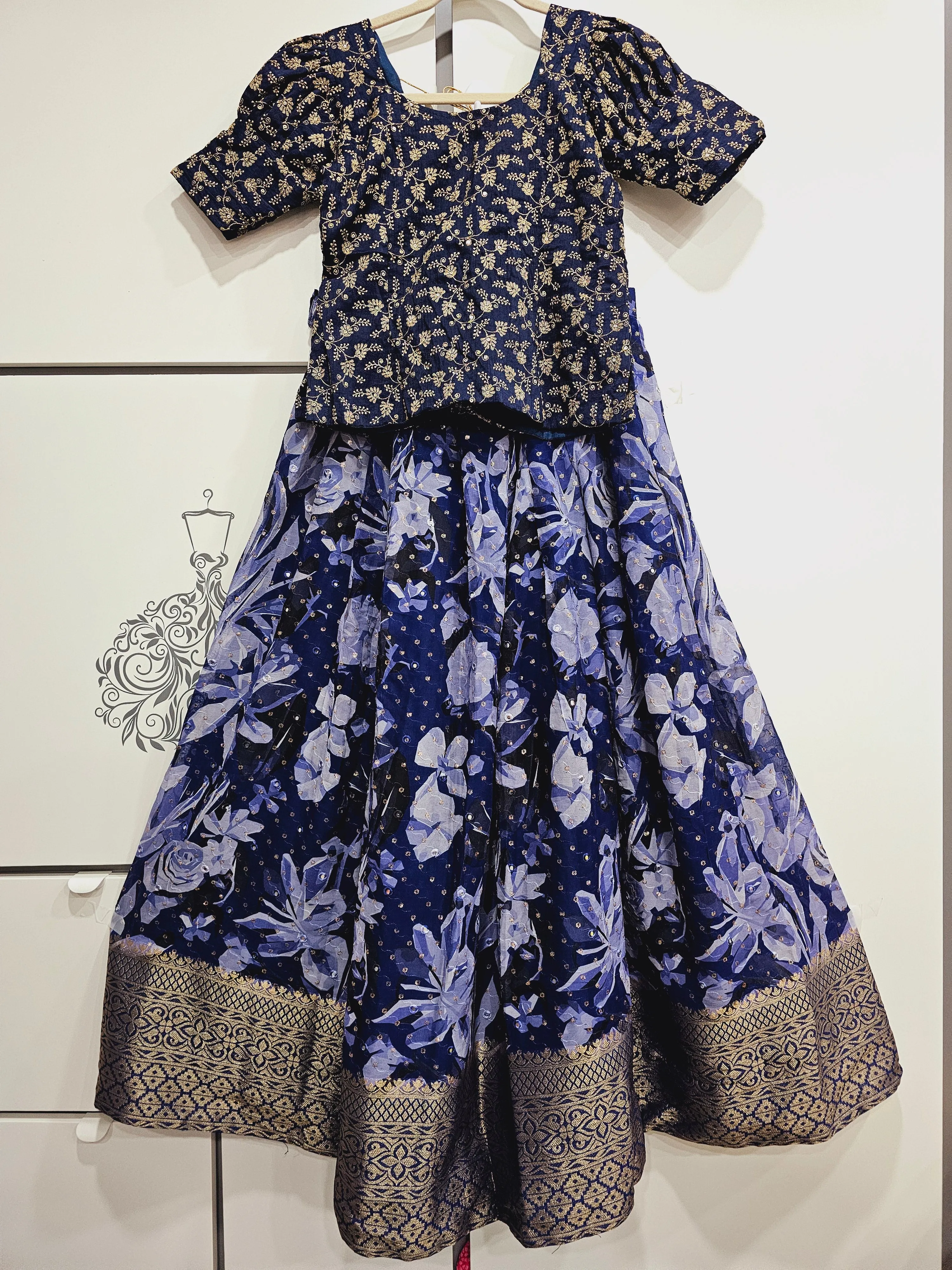 10-15 yrs - Georgette silk Embroidered Lehanga Set