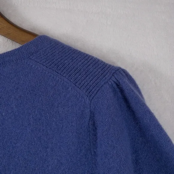 100% Cashmere V Neck Sweater Purple 3/4 Sleeve Edinburgh Wollen Mill Medium