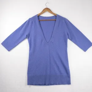 100% Cashmere V Neck Sweater Purple 3/4 Sleeve Edinburgh Wollen Mill Medium