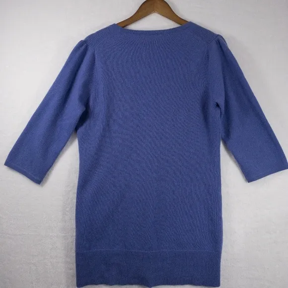 100% Cashmere V Neck Sweater Purple 3/4 Sleeve Edinburgh Wollen Mill Medium