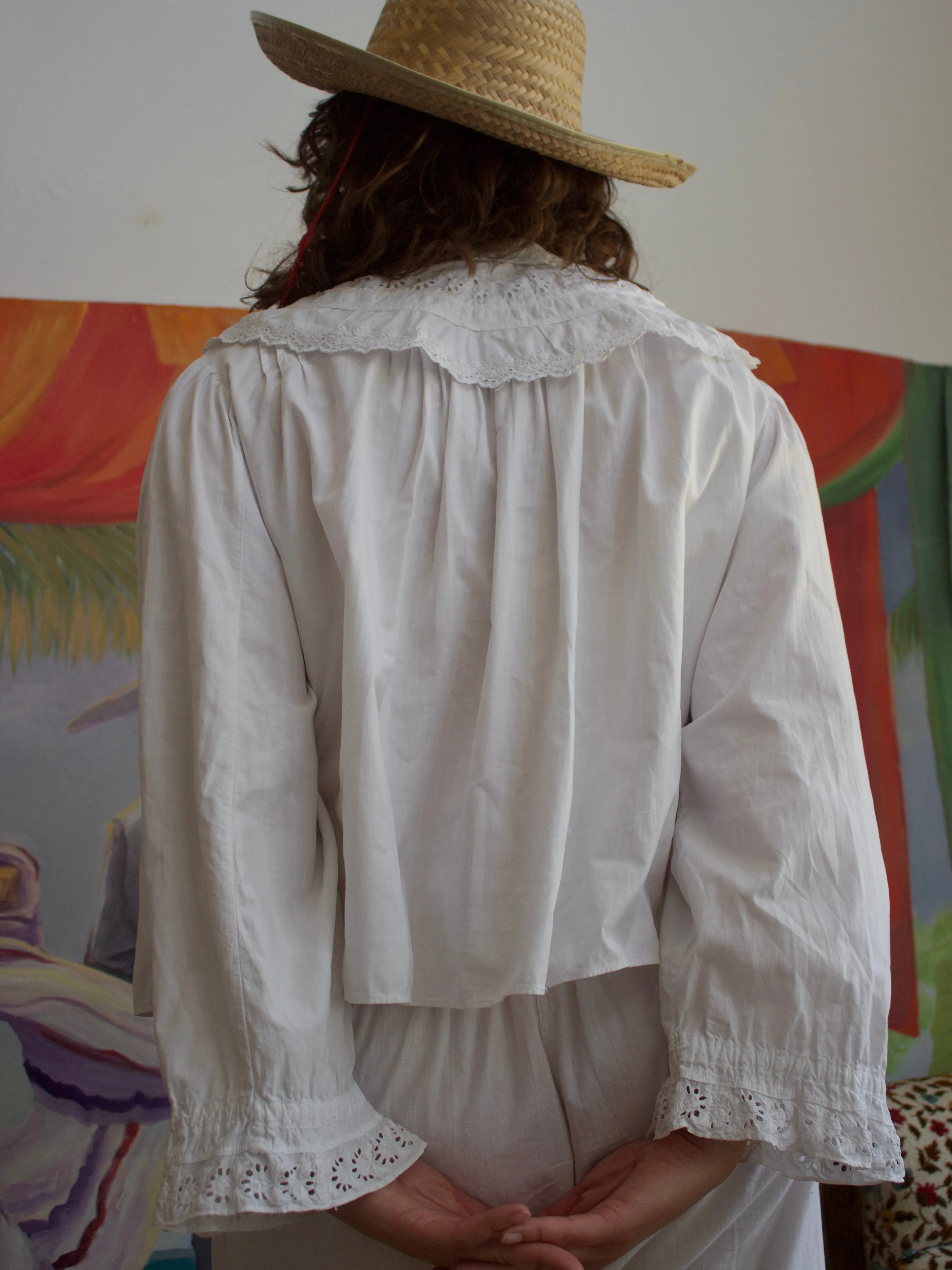 1920s/1930s Eyelet Cotton Bell Sleeve Folk Blouse