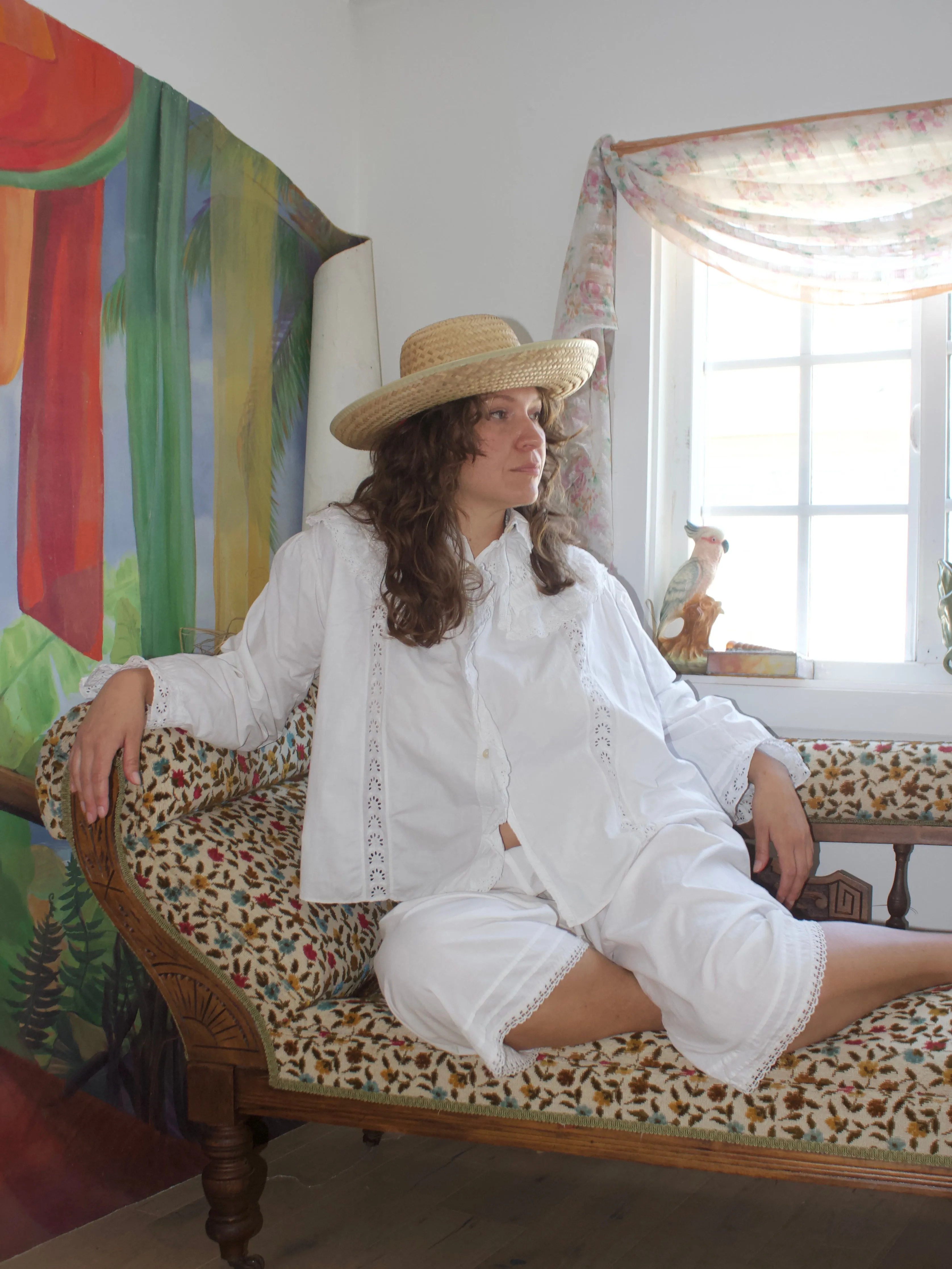 1920s/1930s Eyelet Cotton Bell Sleeve Folk Blouse