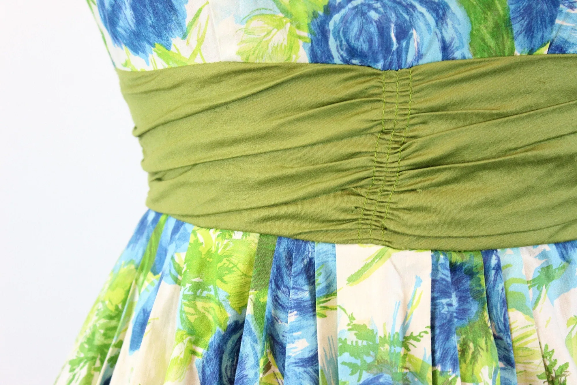 1950s BLUE ROSE cotton print full skirt dress xs | new spring summer