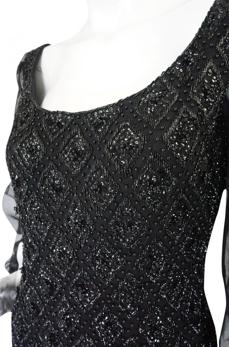1960s Heavy Hand Beaded Black Shift