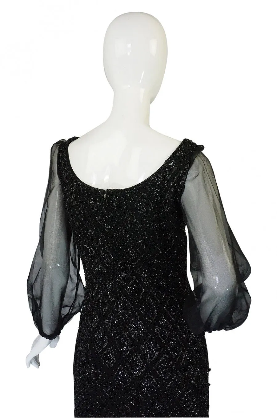 1960s Heavy Hand Beaded Black Shift