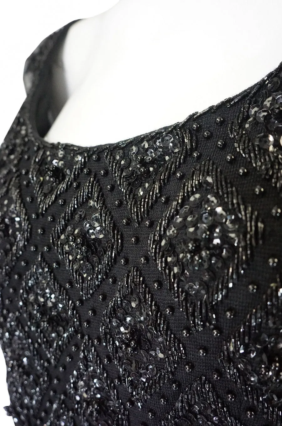 1960s Heavy Hand Beaded Black Shift