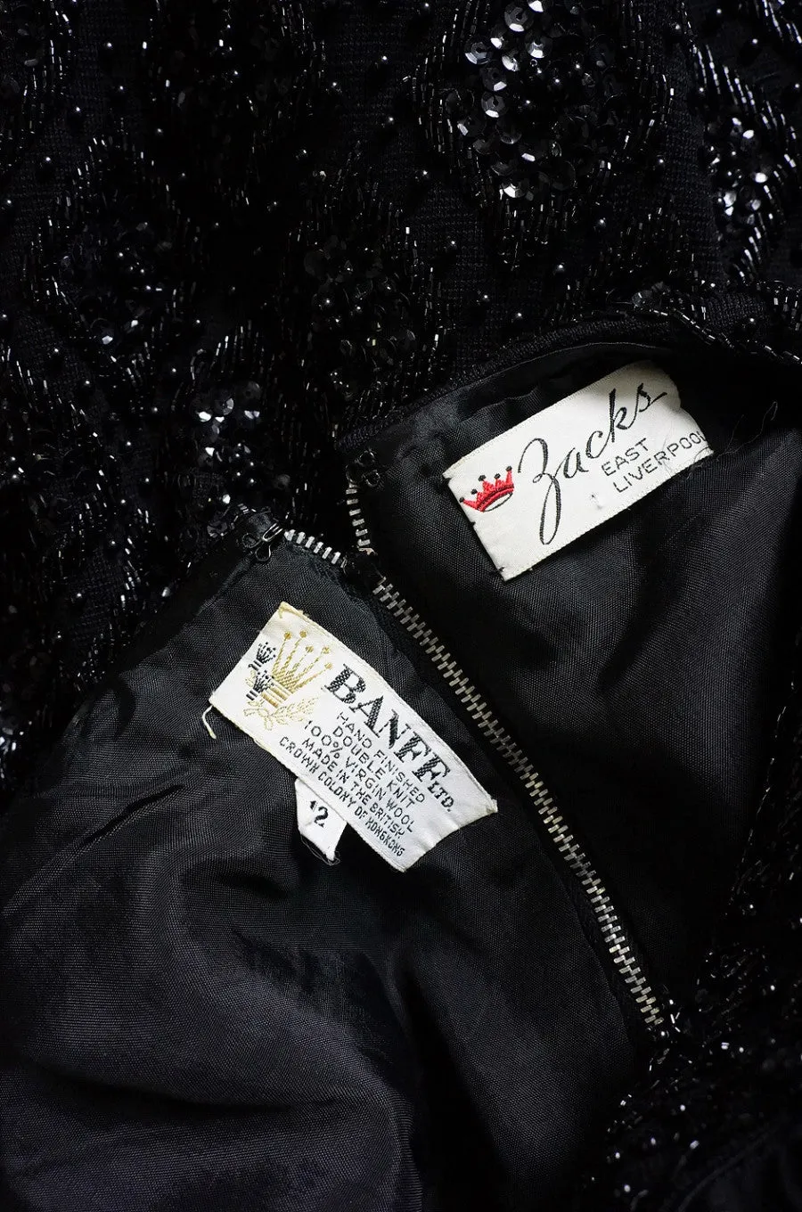 1960s Heavy Hand Beaded Black Shift