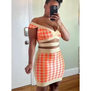 2pc Crop Top and mini Skirt Set Tan Orange NWT
