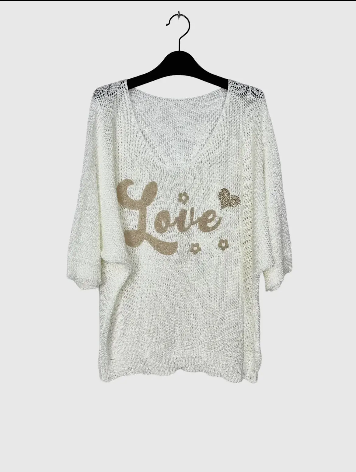 3/4 sleeve v-neck knitted sweater