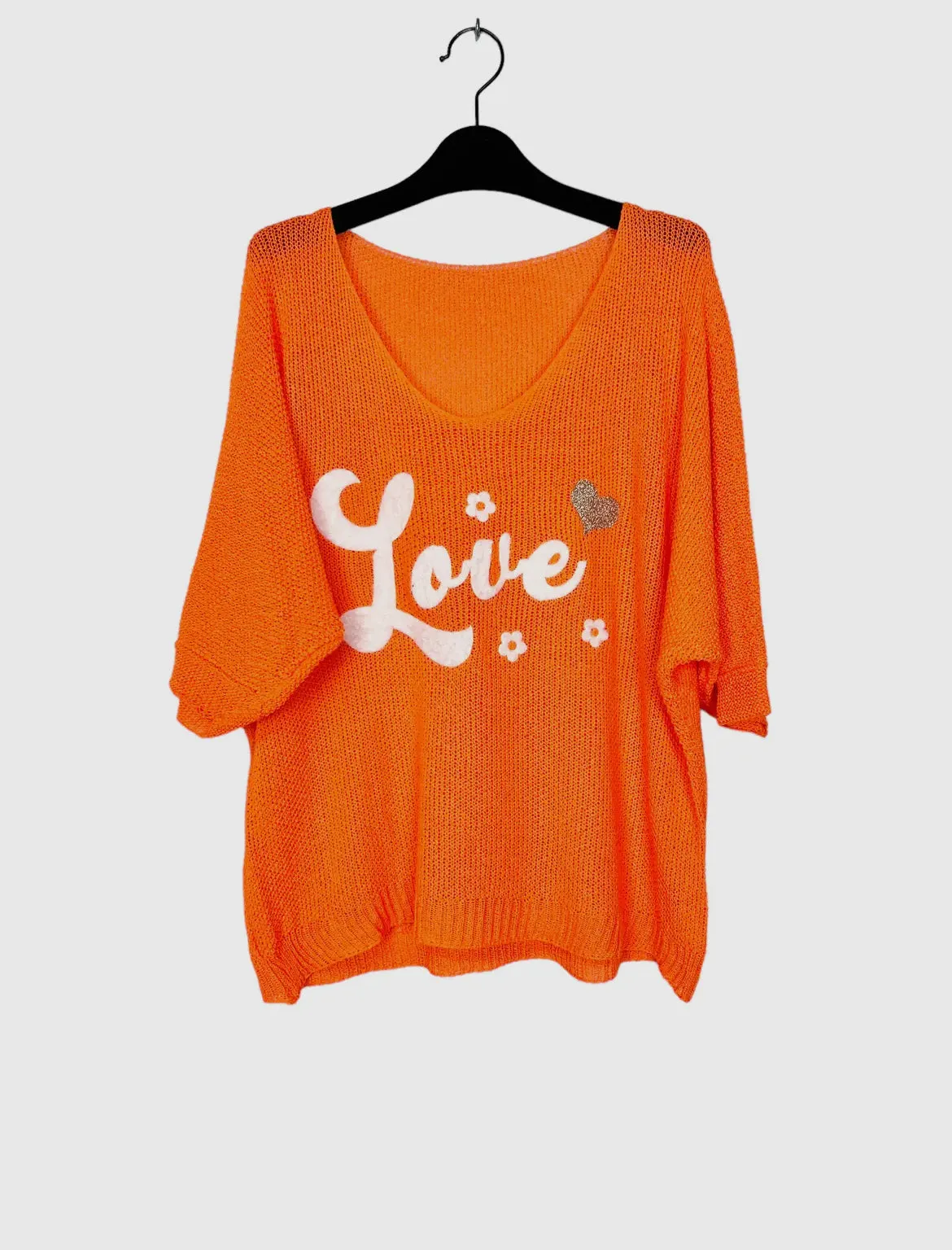 3/4 sleeve v-neck knitted sweater