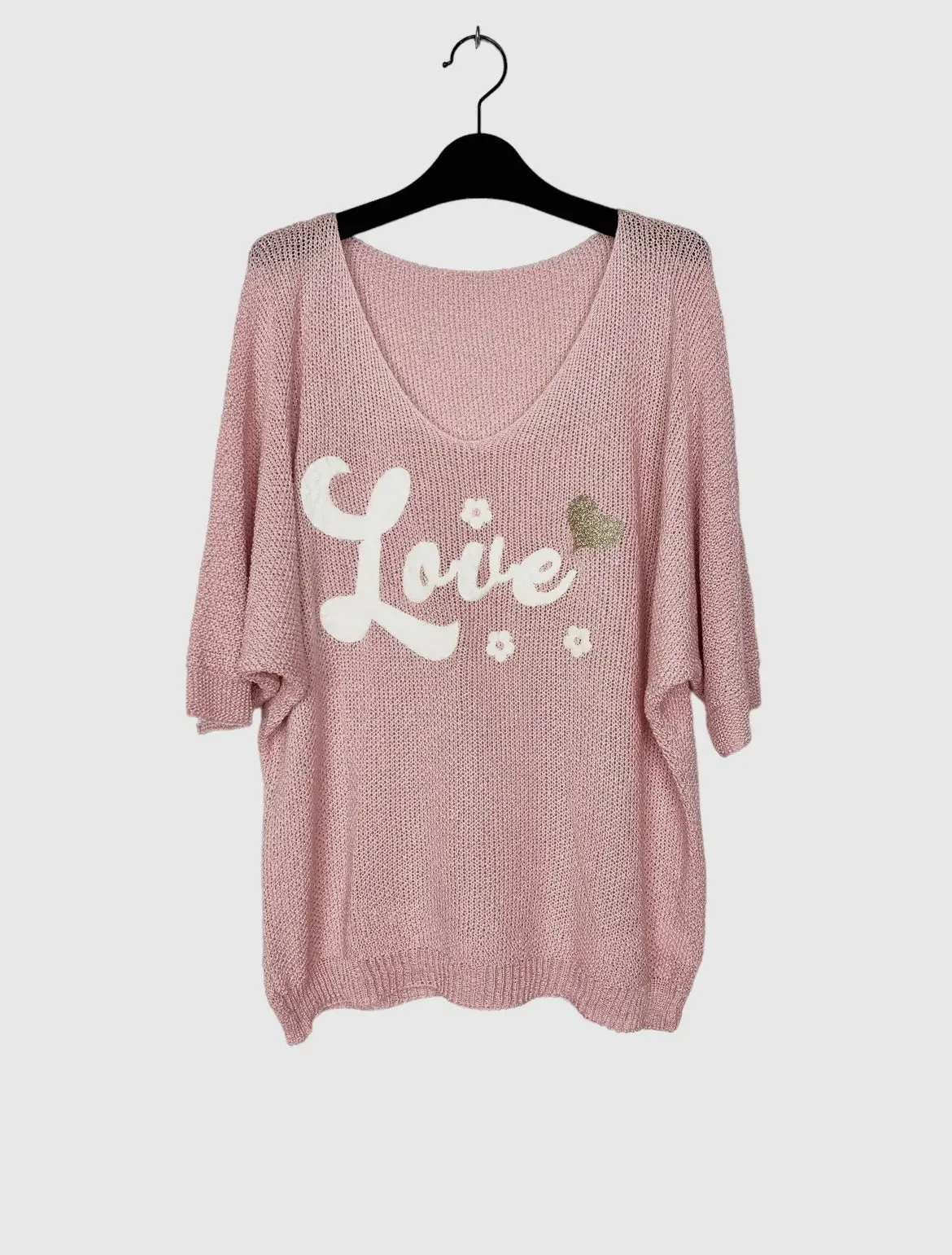 3/4 sleeve v-neck knitted sweater