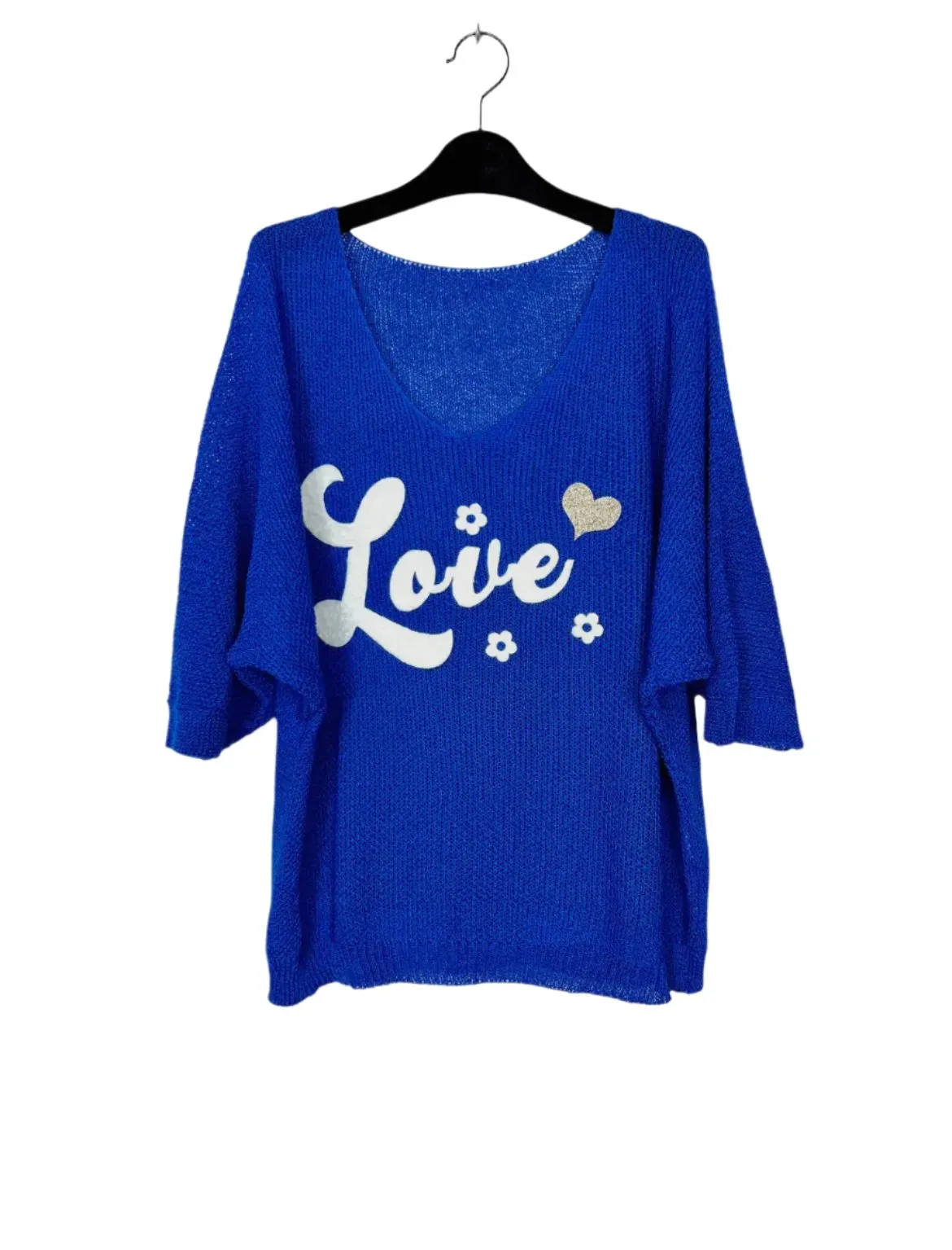 3/4 sleeve v-neck knitted sweater