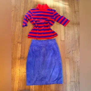 80s Vintage Periwinkle Suede Pencil Skirt