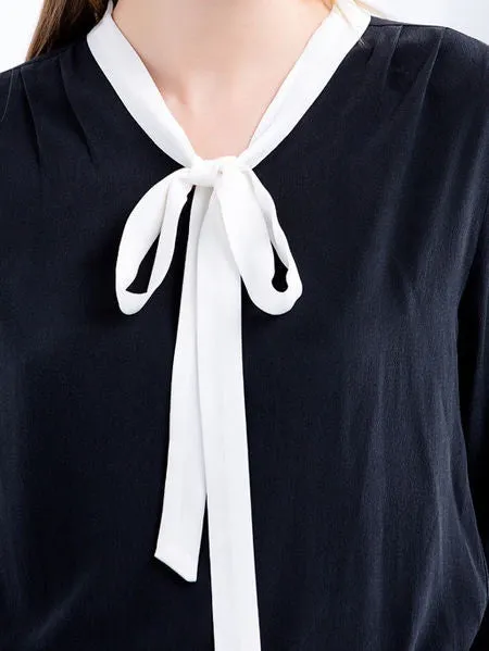 (A) Bow Silk Blouse