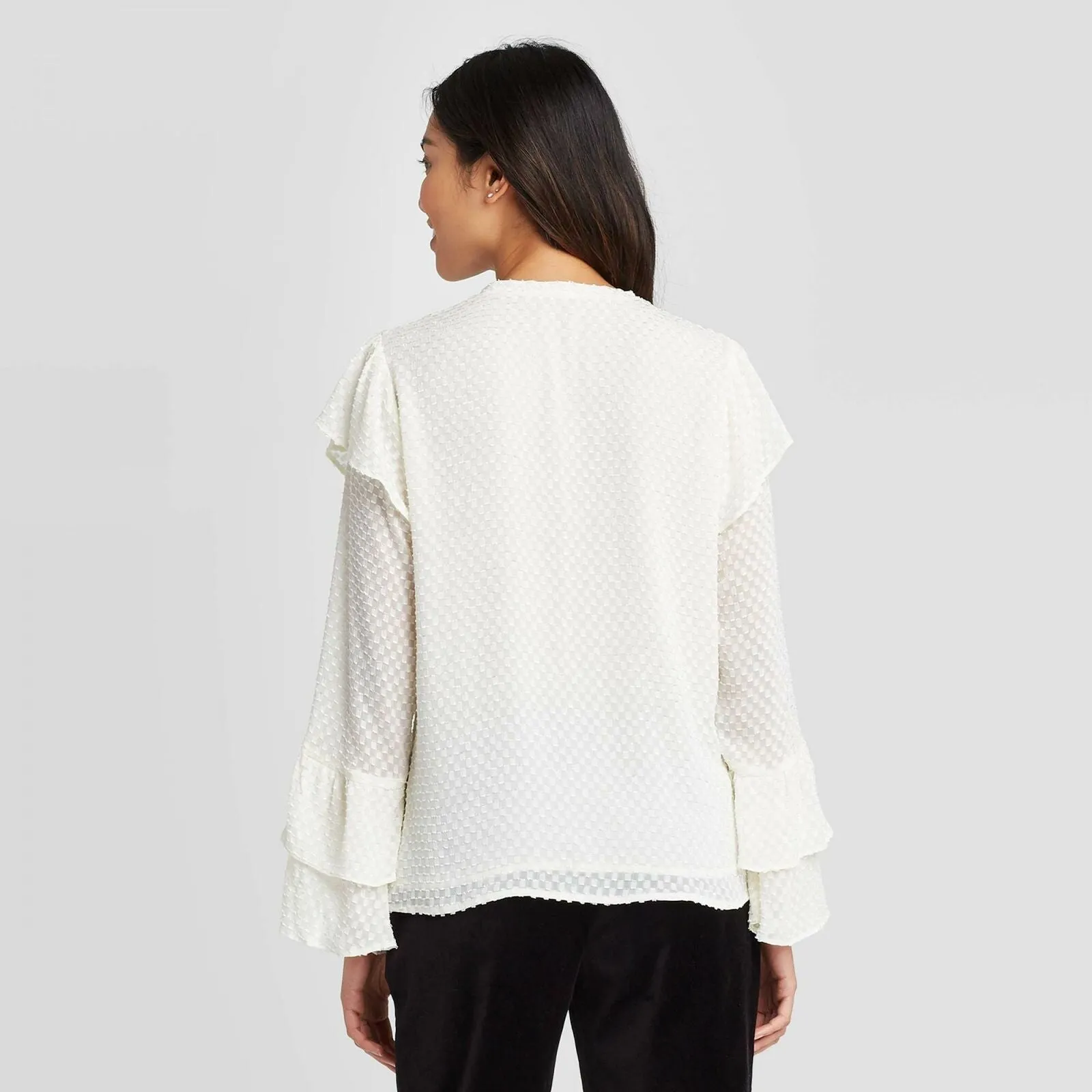 A New Day Women's Ruffle Long Sleeve V-Neck Blouse Shirt Top