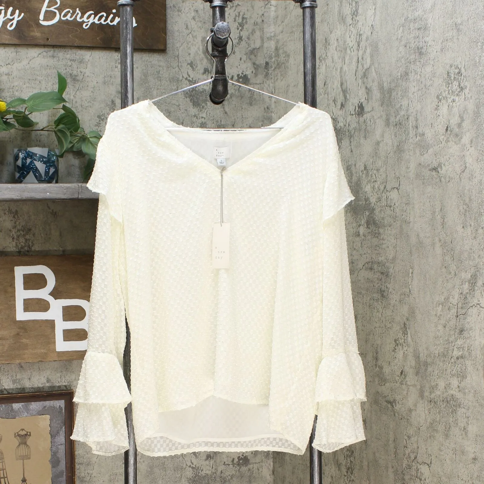 A New Day Women's Ruffle Long Sleeve V-Neck Blouse Shirt Top