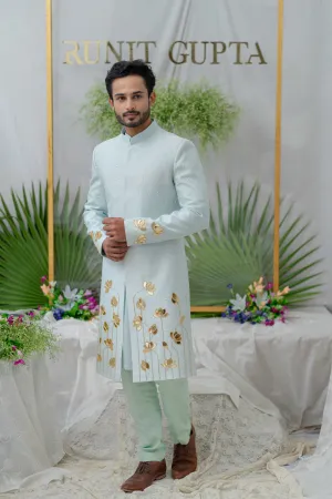 Aayan Lotus Powder Blue Embroidered Sherwani Set