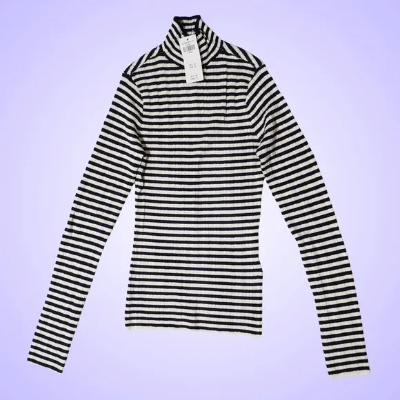 Abercrombie &amp; Fitch Slim Rib Turtleneck Sweater XS Navy Stripe NWT