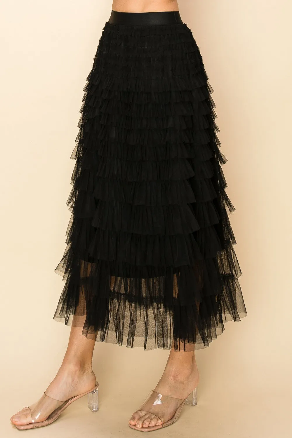 Abigail Ruffle Mesh Maxi Skirt