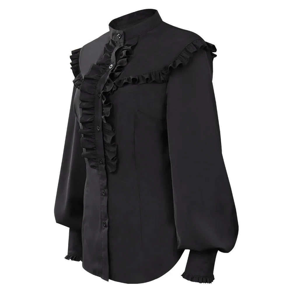 Adult Women Medieval Victorian Ruffle Shirt Blouse Cosplay Costume Party Outfits Halloween Carnival Suit