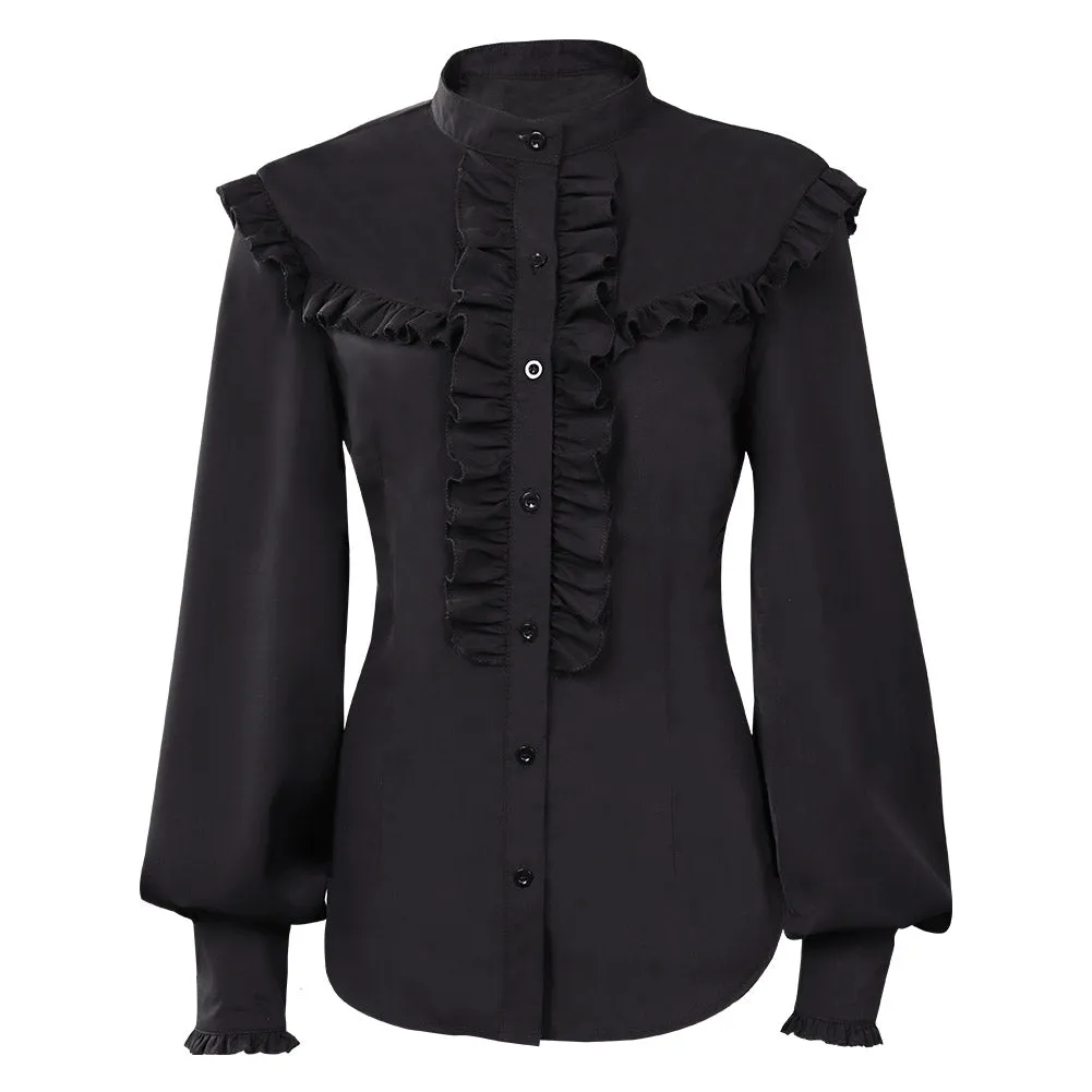 Adult Women Medieval Victorian Ruffle Shirt Blouse Cosplay Costume Party Outfits Halloween Carnival Suit