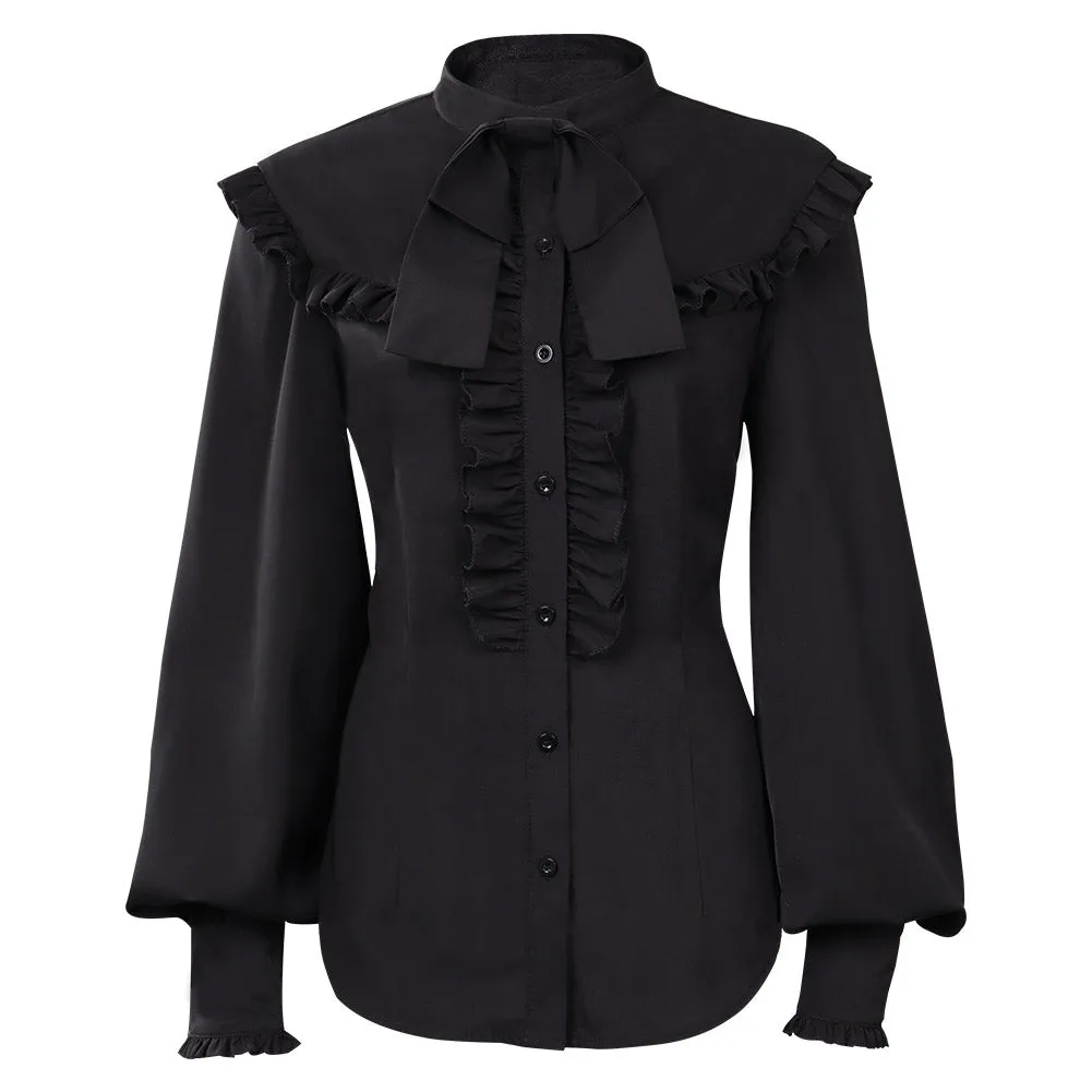 Adult Women Medieval Victorian Ruffle Shirt Blouse Cosplay Costume Party Outfits Halloween Carnival Suit