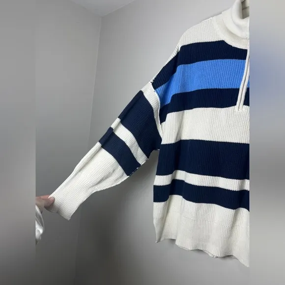 Aerie Beyond Quarter Zip Sweater Rugby Stripped Oversized Sz Large