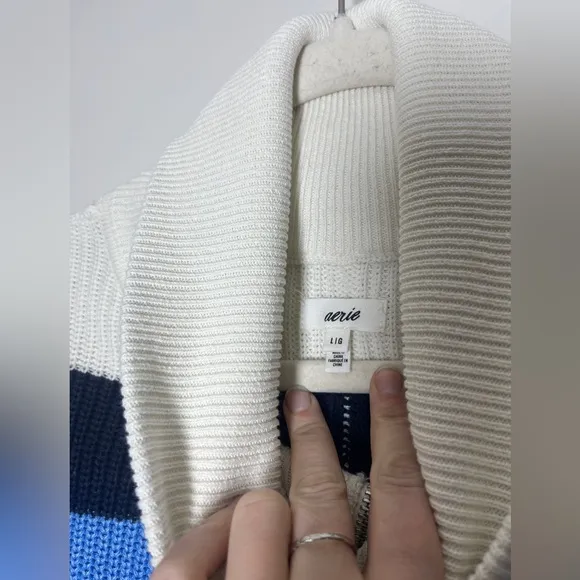 Aerie Beyond Quarter Zip Sweater Rugby Stripped Oversized Sz Large