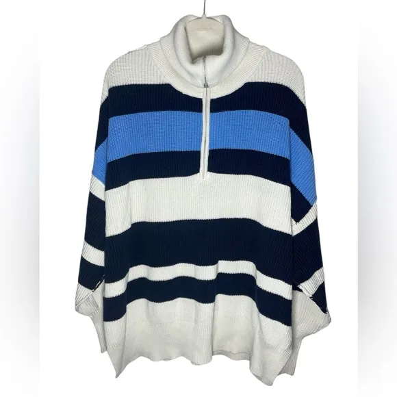 Aerie Beyond Quarter Zip Sweater Rugby Stripped Oversized Sz Large