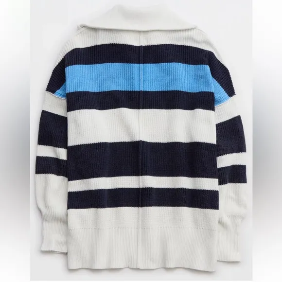 Aerie Beyond Quarter Zip Sweater Rugby Stripped Oversized Sz Large