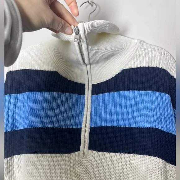 Aerie Beyond Quarter Zip Sweater Rugby Stripped Oversized Sz Large