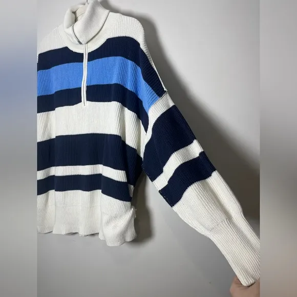 Aerie Beyond Quarter Zip Sweater Rugby Stripped Oversized Sz Large