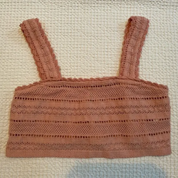 AERIE Textured Lace Ruffle Mini Skirt   Cropped Crochet Tank Top Set Size M