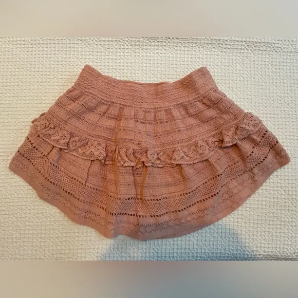 AERIE Textured Lace Ruffle Mini Skirt   Cropped Crochet Tank Top Set Size M