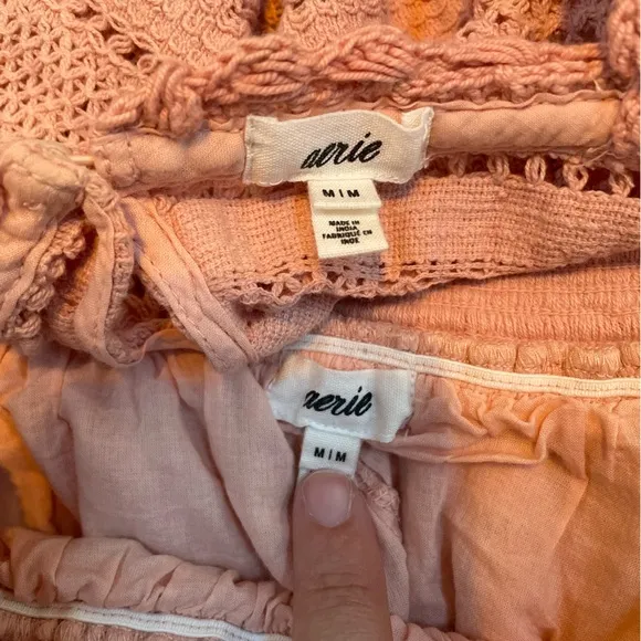 AERIE Textured Lace Ruffle Mini Skirt   Cropped Crochet Tank Top Set Size M