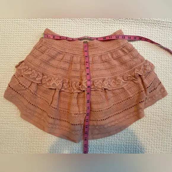 AERIE Textured Lace Ruffle Mini Skirt   Cropped Crochet Tank Top Set Size M