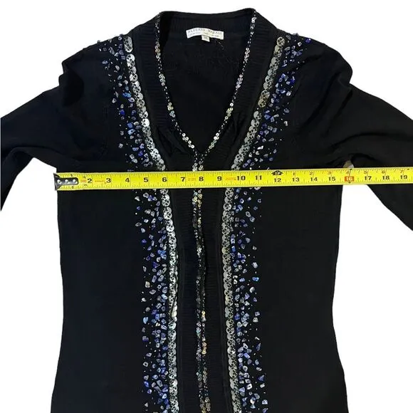 Alberto Makali Embellished Sweater Beaded Sequin V Neck Black Medium