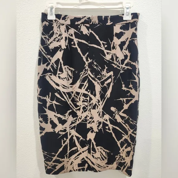 A.L.C. 100% SILK PENCIL SKIRT SPLATTER NUDE TAN CREAM &amp; BLACK SIZE 2