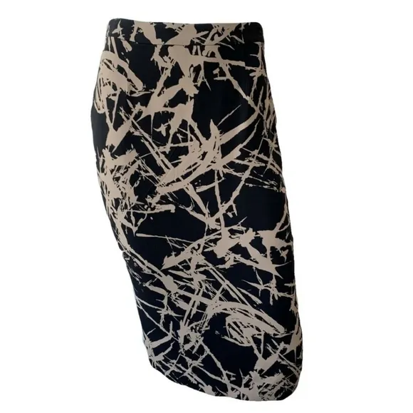 A.L.C. 100% SILK PENCIL SKIRT SPLATTER NUDE TAN CREAM &amp; BLACK SIZE 2