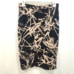 A.L.C. 100% SILK PENCIL SKIRT SPLATTER NUDE TAN CREAM &amp; BLACK SIZE 2