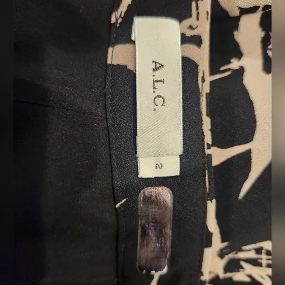 A.L.C. 100% SILK PENCIL SKIRT SPLATTER NUDE TAN CREAM &amp; BLACK SIZE 2