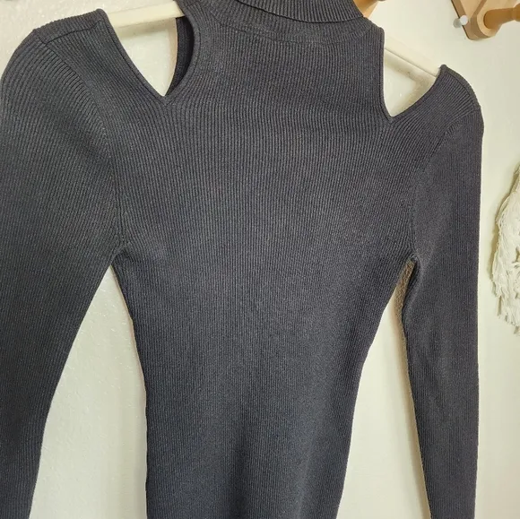 A.L.C Black Matera Ribbed Cutout Long-Sleeve Sweater Turtleneck Size XS