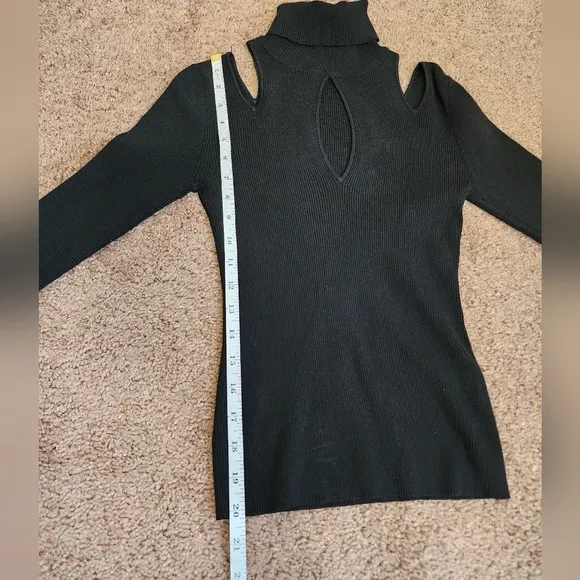 A.L.C Black Matera Ribbed Cutout Long-Sleeve Sweater Turtleneck Size XS