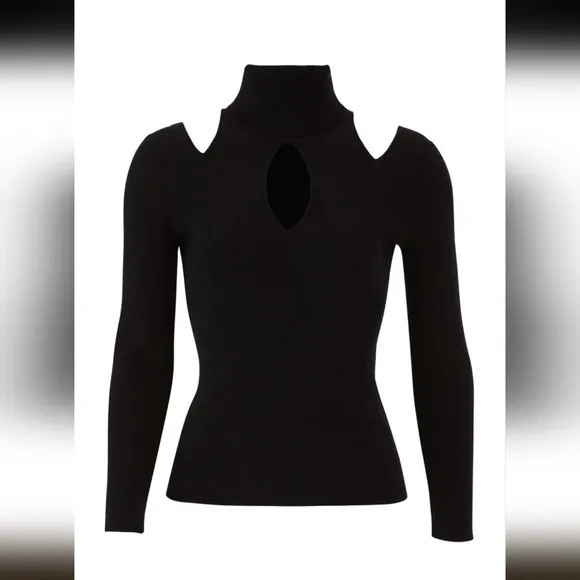 A.L.C Black Matera Ribbed Cutout Long-Sleeve Sweater Turtleneck Size XS