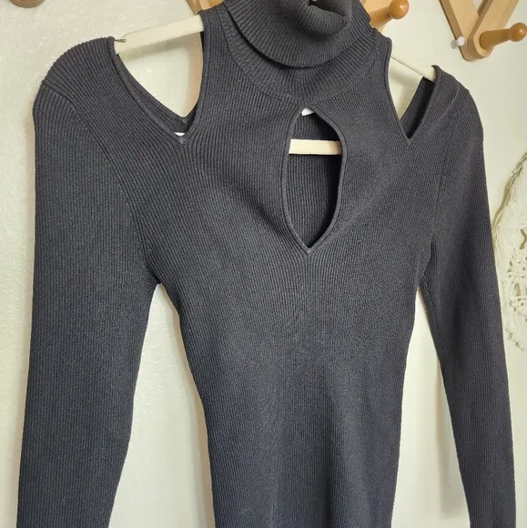 A.L.C Black Matera Ribbed Cutout Long-Sleeve Sweater Turtleneck Size XS
