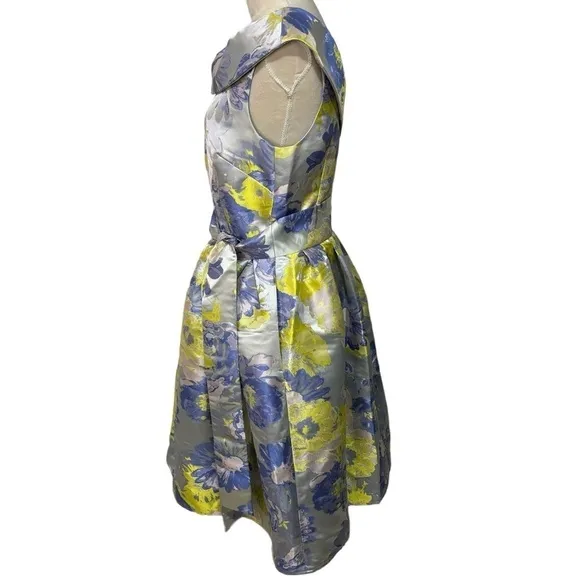 Alex Marie Yellow and Purple Floral Brocade Formal Dress Size 6 Wedding Guest